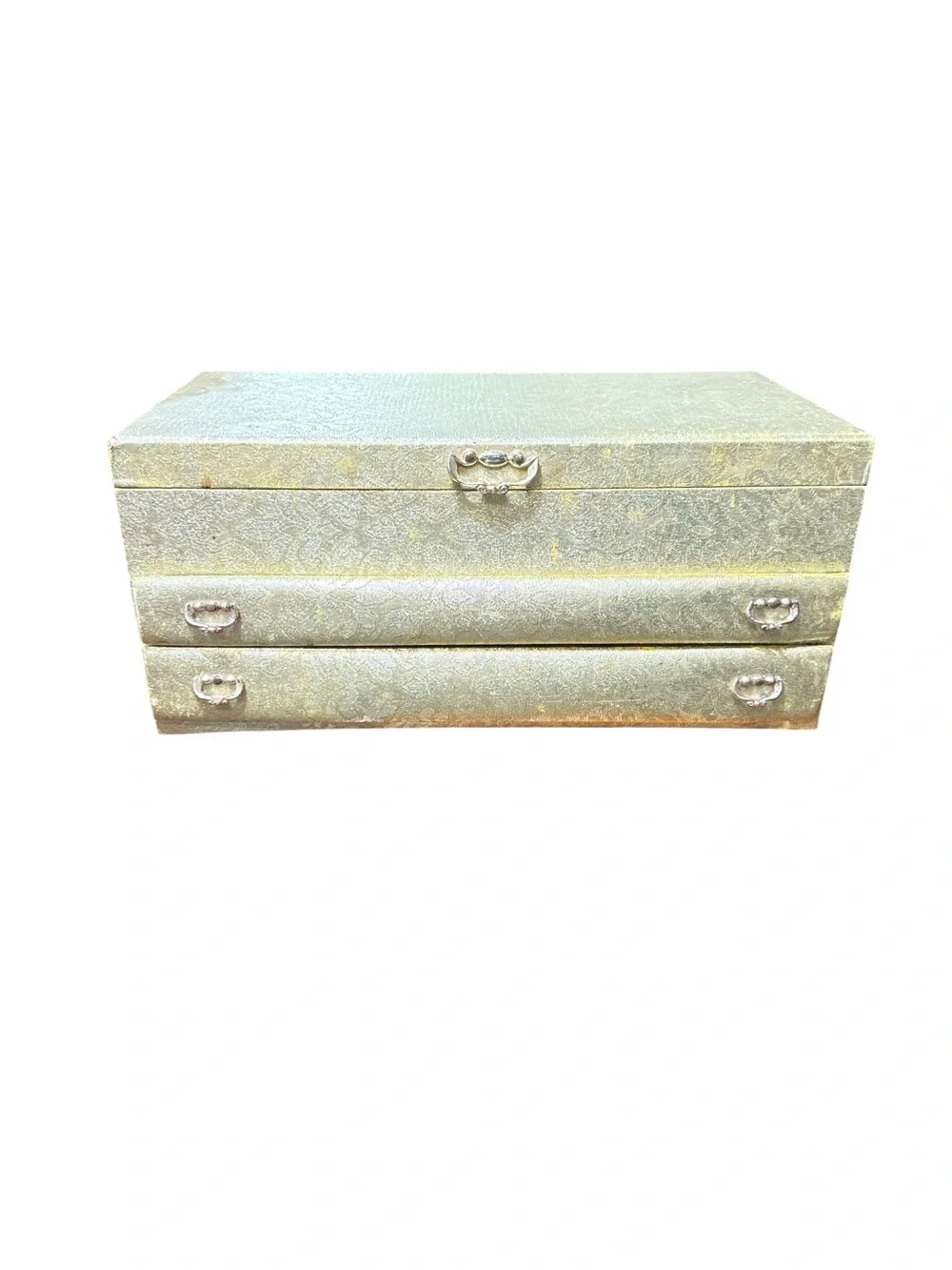 Vintage 1960s Gold Brocade Black Velvet Lined Lady Buxton Four Level Jewelry Box